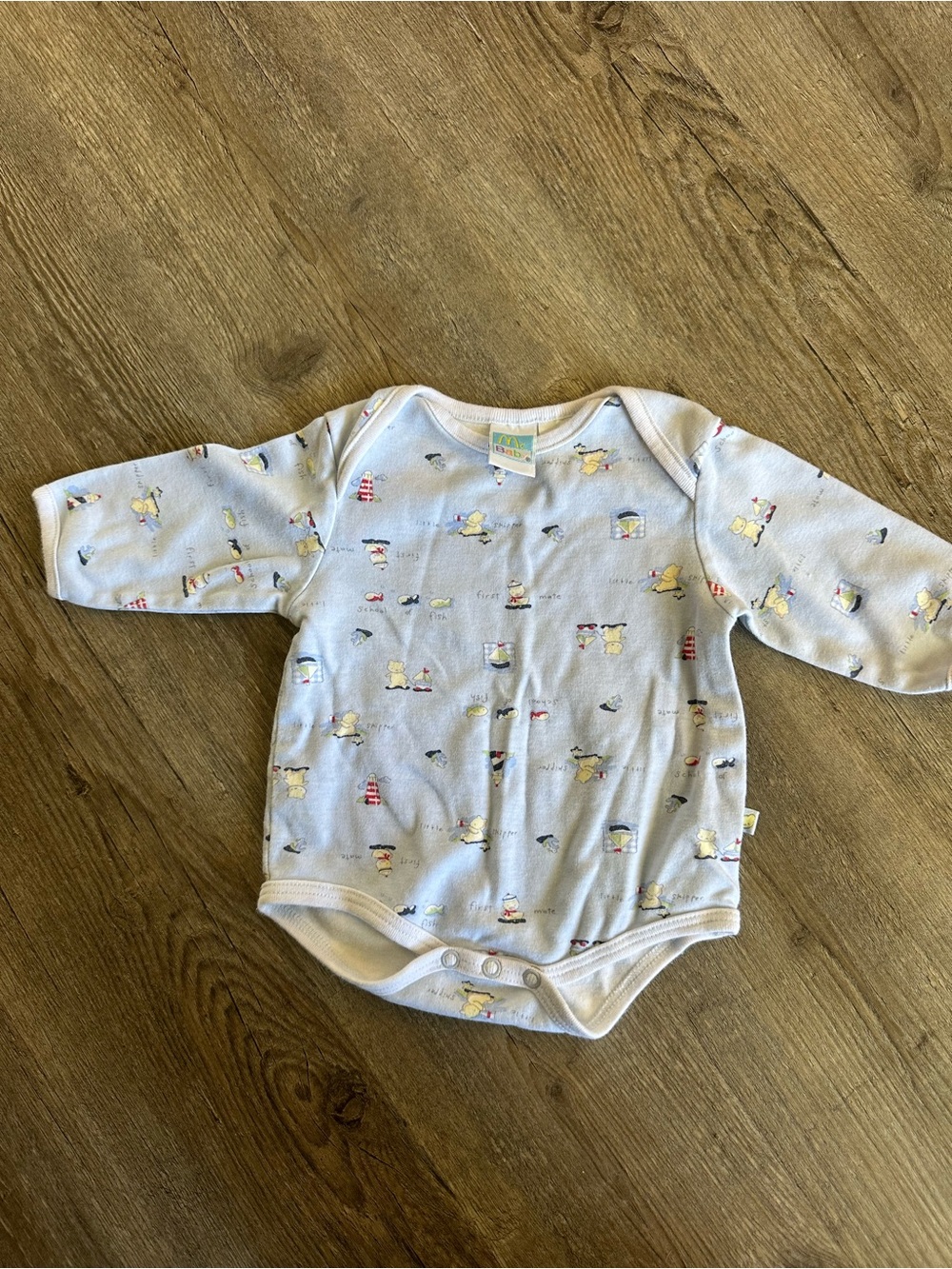 Vintage Mcdonalds mcbaby Long-Sleeve Baby One-Piece Bodysuit with Beach Motif